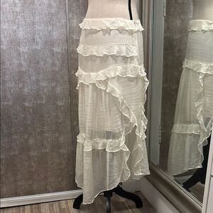 IRO viscose/silk Elegant Cream Ruffled midi Skirt, S